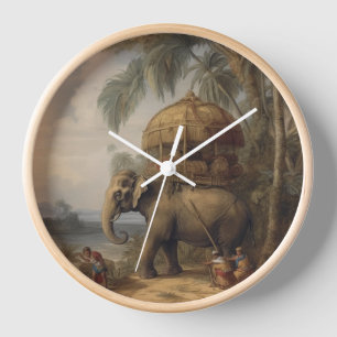 Vintager botanischer Szene-Elefant mit Howdai Uhr