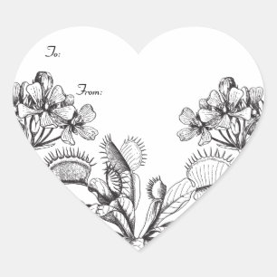 Vintager botanischer Venus Fliegenfalle Herz-Aufkleber