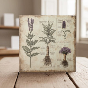 Vintager botanischer Wissenschaftsdiagramm Kräuter Fliese