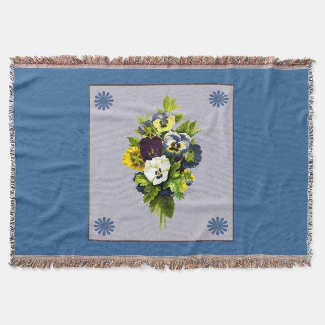 Vintager Bouquet mit Stiefmütterchen Throw Blanket Decke (Vorderseite)