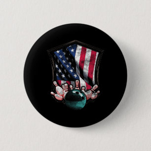 Vintager Bowling American USA Flagge 4. Juli Bowli Button