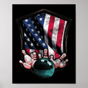 Vintager Bowling American USA Flagge 4. Juli Bowli Poster