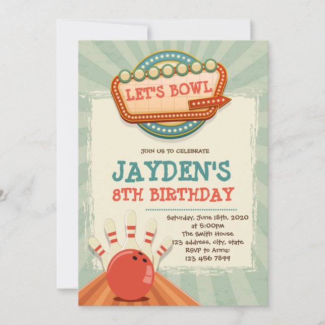 Vintager Bowling - Einladung (Vorderseite)