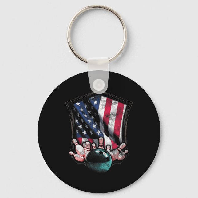 Vintager Bowling USA Flag Bowling Schlüsselanhänger (Vorderseite)