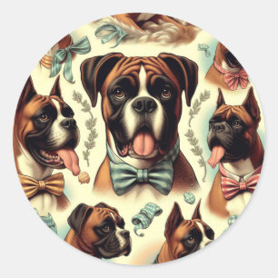 Vintager Boxer Hund nahtlos Runder Aufkleber