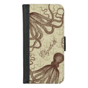 Vintager brauner Kraken mit Ankern Personalisiert iPhone 8/7 Geldbeutel-Hülle