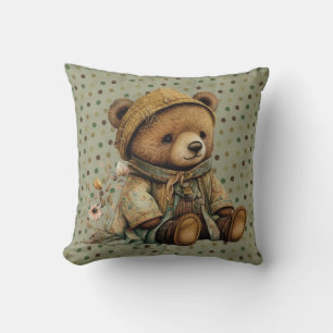 Vintager brauner Teddybär und Punkte Kissen