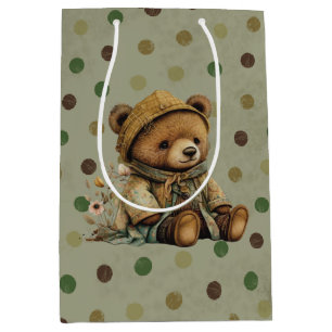 Vintager brauner Teddybär und Punkte Mittlere Geschenktüte