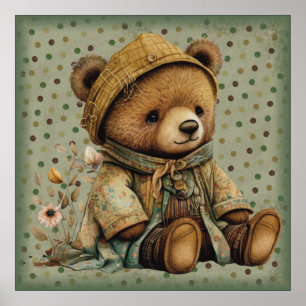 Vintager brauner Teddybär und Punkte Poster
