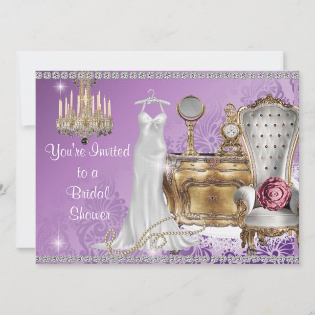 VINTAGER BRIDAL SHOWING INVITATION LAVENDER DAMASK EINLADUNG (Vorderseite)