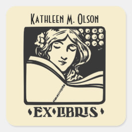 Vintager Buchdruck Deko Buchzeichen ex libris Quadratischer Aufkleber