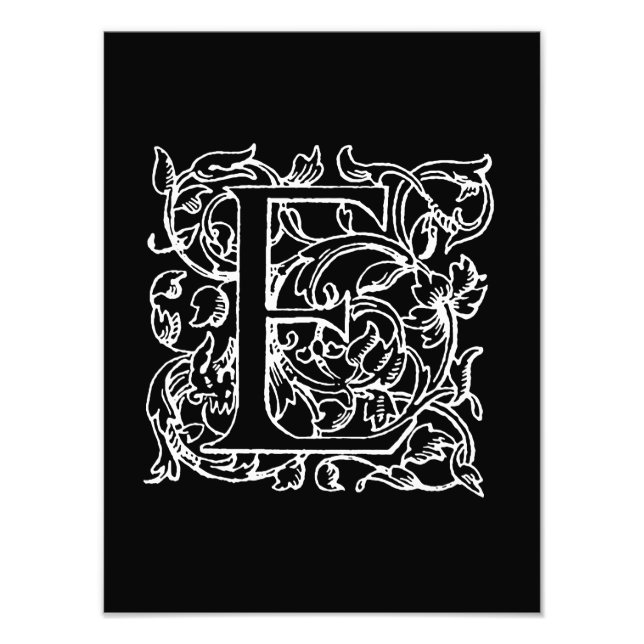 Vintager Buchstabe E Monogramm Schwarz-weiß Mit Mo Fotodruck (Vorne)