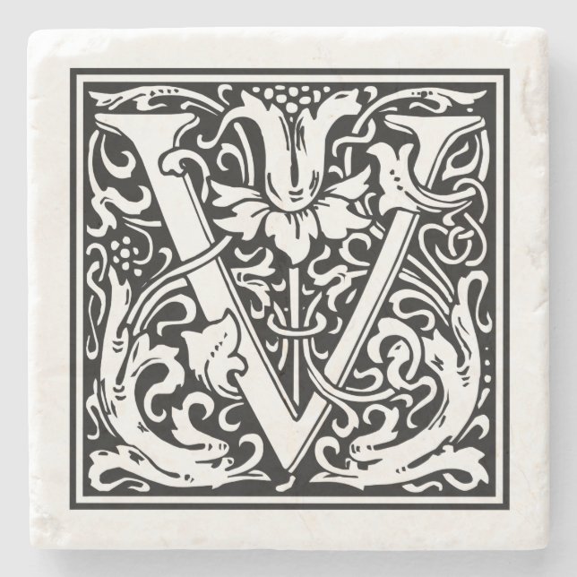 Vintager Buchstabe "V" Steinuntersetzer (Vorderseite)