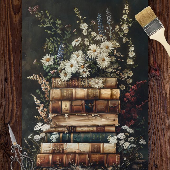 Vintager Buchstapel mit Wildblumen Seidenpapier (Von Creator hochgeladen)