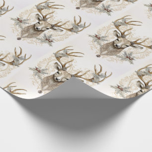Vintager Buck mit Holly und Berries Weihnachten Geschenkpapier