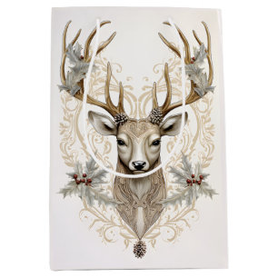 Vintager Buck mit Holly und Berries Weihnachten Mittlere Geschenktüte