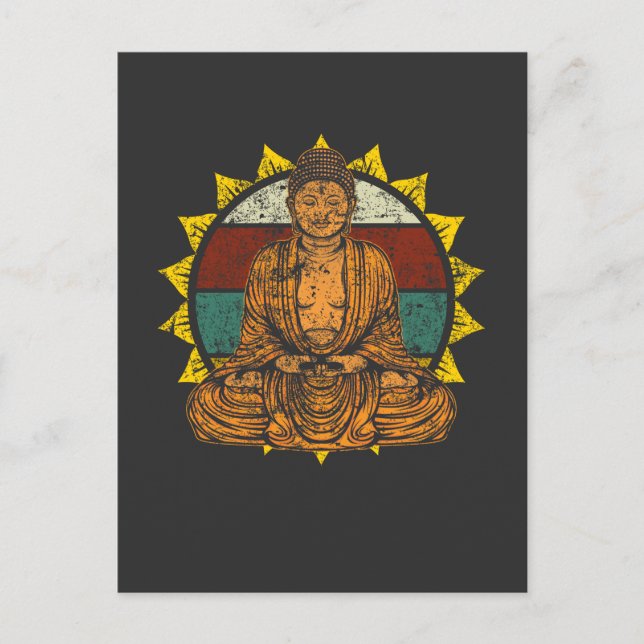 Vintager Buddha Meditation Spiritueller Yoga Postkarte (Vorderseite)