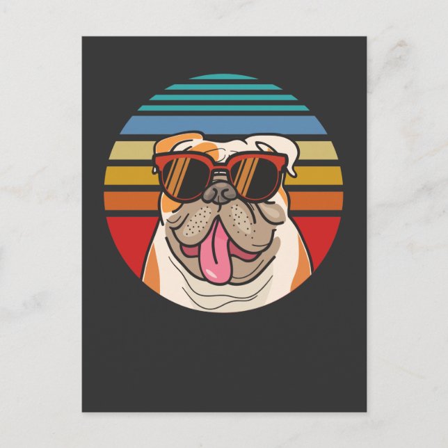 Vintager Bulldog Funny Sonnenbrille Haustier Postkarte (Vorderseite)