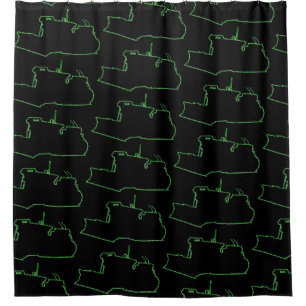 VINTAGER BULLDOZER NEON GREEN AUF SCHWARZ DUSCHVORHANG