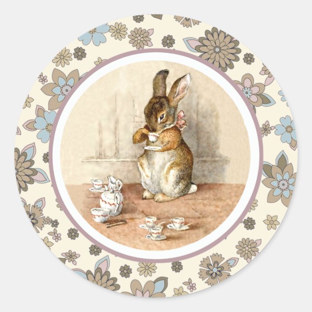 Vintager Bunny Osteraster Runder Aufkleber (Vorderseite)