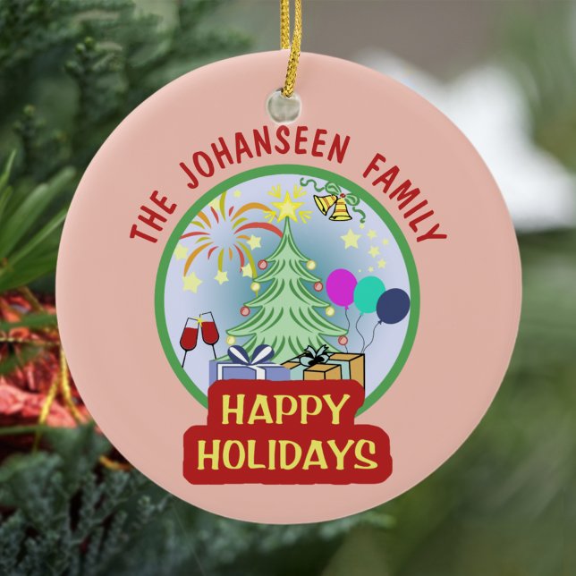 Vintager bunter Happy Holidays Weihnachtsbaum Keramik Ornament (Von Creator hochgeladen)