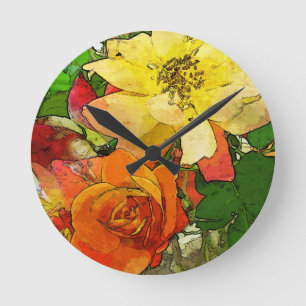 Vintager bunter mit Blumenhintergrund 2 der Kunst Runde Wanduhr