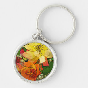 Vintager bunter mit Blumenhintergrund 2 der Kunst Schlüsselanhänger