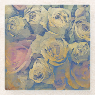 Vintager bunter mit Blumenhintergrund der Kunst Glasuntersetzer