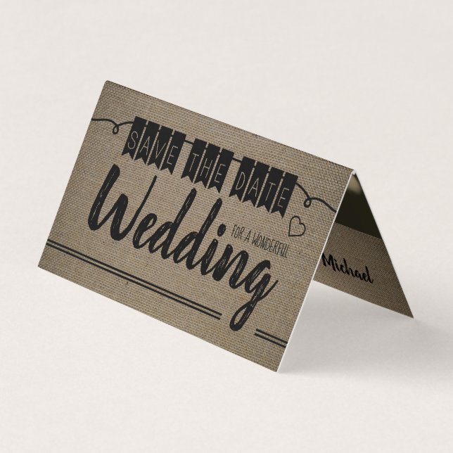 Vintager Burlap-Effekt, Foto Save the Date Karte (Vorderseite)