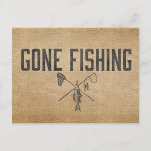 Vintager Burlap Gone Fishing Postkarte