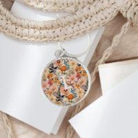 Vintager Burnt Orange Floral Monogram Schlüsselanh