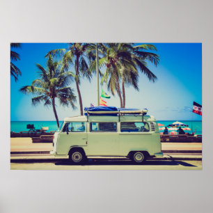 Vintager Bus des California Paradise Beach Poster