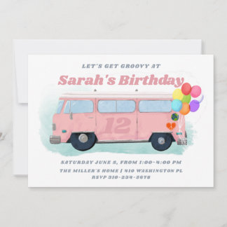 Vintager Bus Retro 70er Groovy Geburtstagsparty Einladung