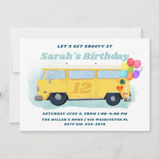 Vintager Bus Retro 70er Groovy Geburtstagsparty Einladung