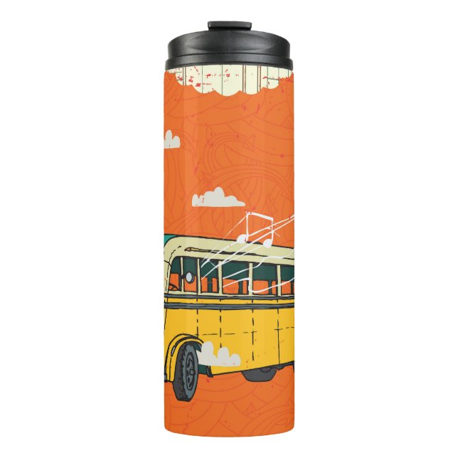 Vintager Bus: Wolken - Hintergrund der Textur Thermosbecher (Vorderseite)