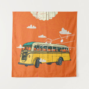 Vintager Bus: Wolken - Hintergrund der Textur Wandteppich