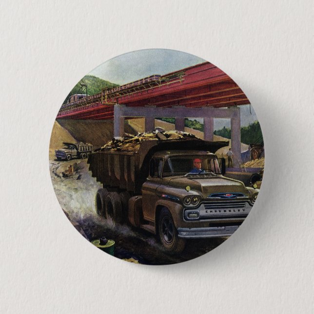 Vintager Business Dump Truck am Baugelände Button (Vorderseite)