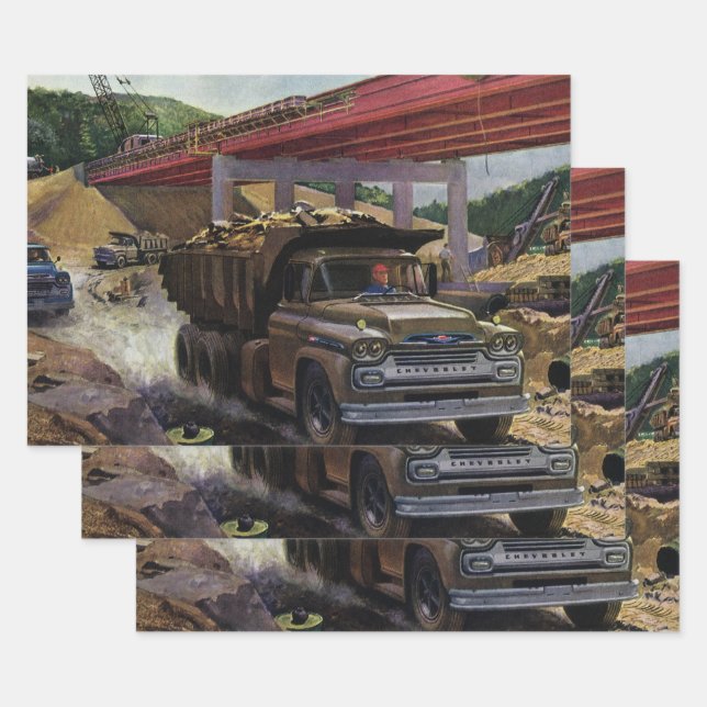Vintager Business Dump Truck am Baugelände Geschenkpapier Set (Set)
