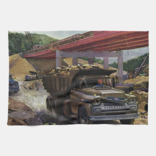 Vintager Business Dump Truck am Baugelände Geschirrtuch