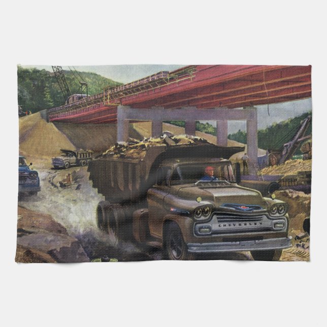 Vintager Business Dump Truck am Baugelände Geschirrtuch (Horizontal)