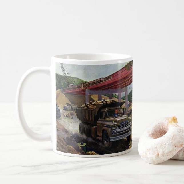 Vintager Business Dump Truck am Baugelände Kaffeetasse (Mit Donut)