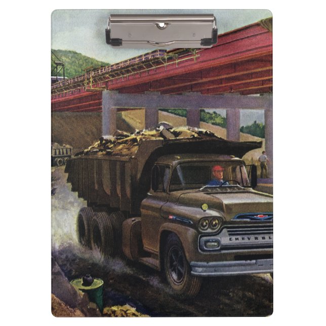Vintager Business Dump Truck am Baugelände Klemmbrett (Vorderseite)