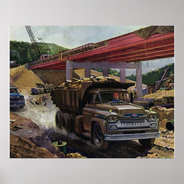 Vintager Business Dump Truck am Baugelände Poster (Vorne)