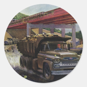 Vintager Business Dump Truck am Baugelände Runder Aufkleber