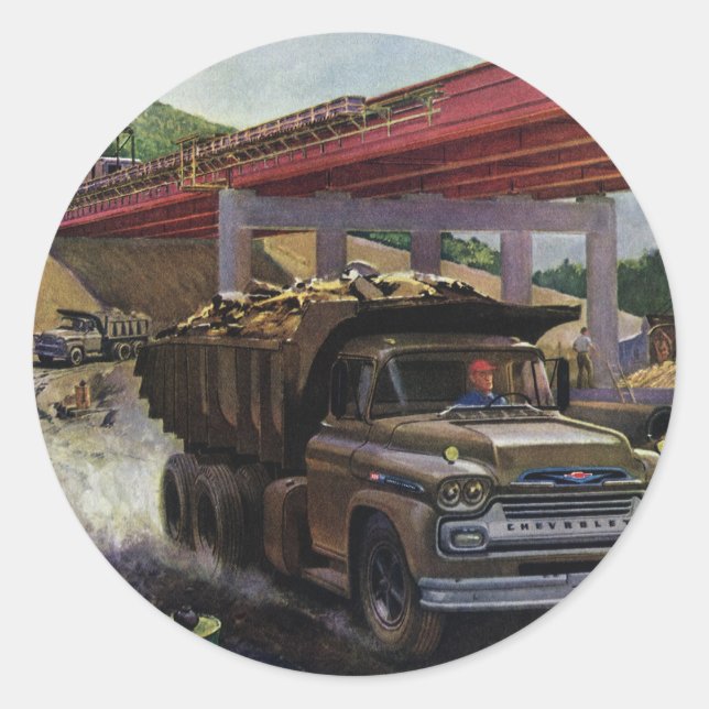 Vintager Business Dump Truck am Baugelände Runder Aufkleber (Vorderseite)