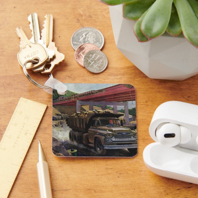 Vintager Business Dump Truck am Baugelände Schlüsselanhänger (Schreibtisch)