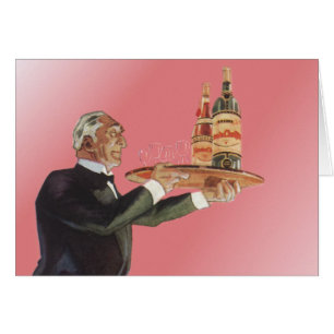 Vintager Butler in einem Tuxedo Wein auf Tray serv