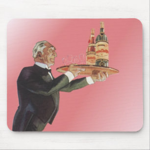 Vintager Butler in einem Tuxedo Wein auf Tray serv Mousepad