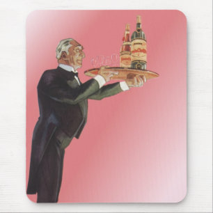 Vintager Butler in einem Tuxedo Wein auf Tray serv Mousepad