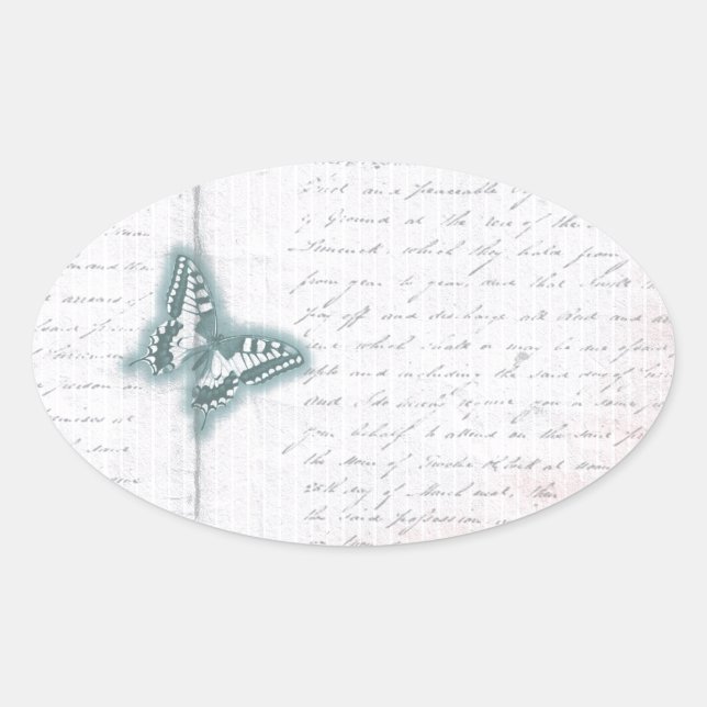Vintager Butterfly-Brief Ovaler Aufkleber (Vorderseite)